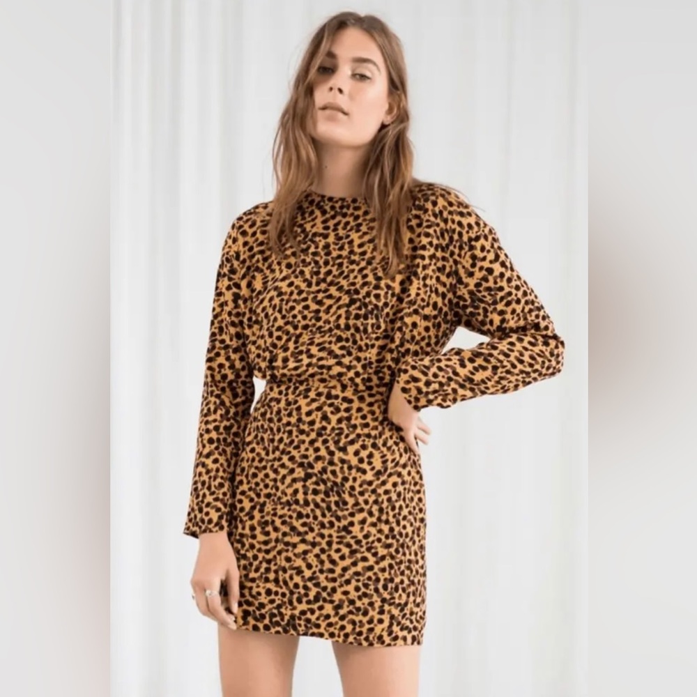 & Other Stories Leopard Print Long Sleeve Mini Dress Size 4